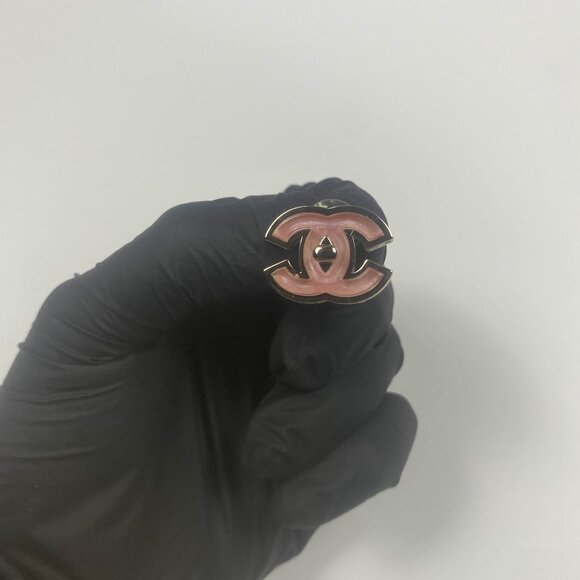 Chanel Pink & Black Enamel CC Stud Earrings - Picture 1 of 6